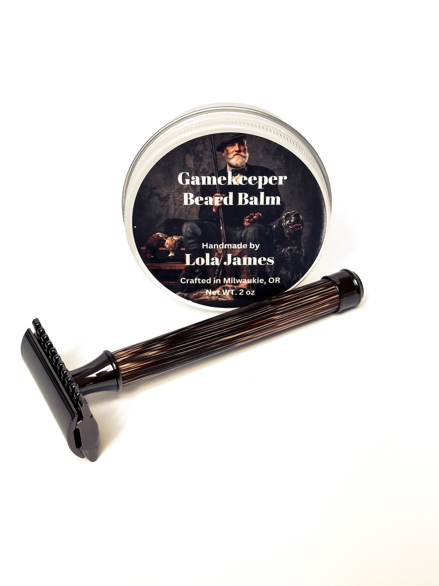 Bamboo and  stainless steel razor with Gamekeeper Beard Balm