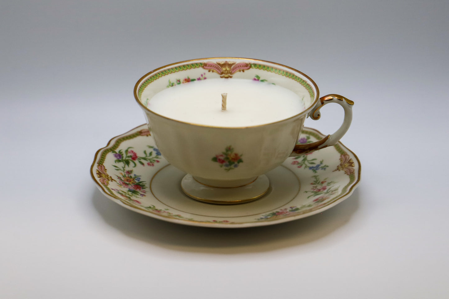 Aida tea cup made in Bavaria with Pink Sugar Crystals scented soy candle.
