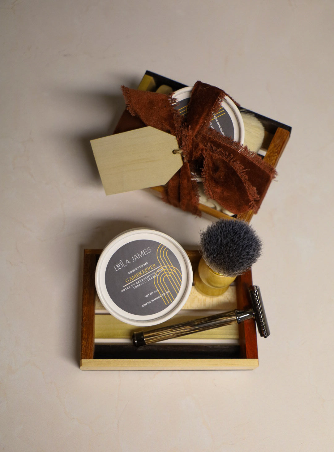 Bamboo razor, shave brush, gamekeeper shave bar.