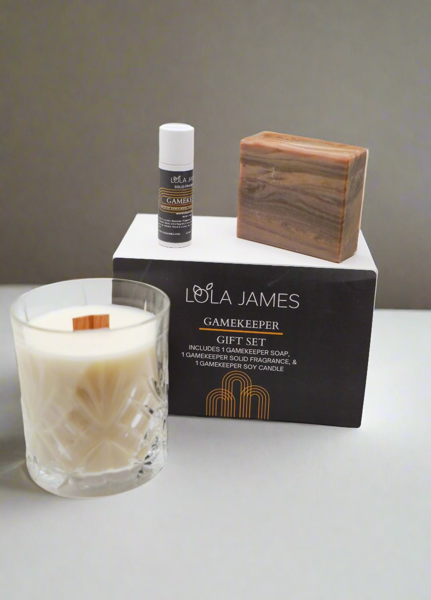 Candle, soap, solid fragrance, and a box.