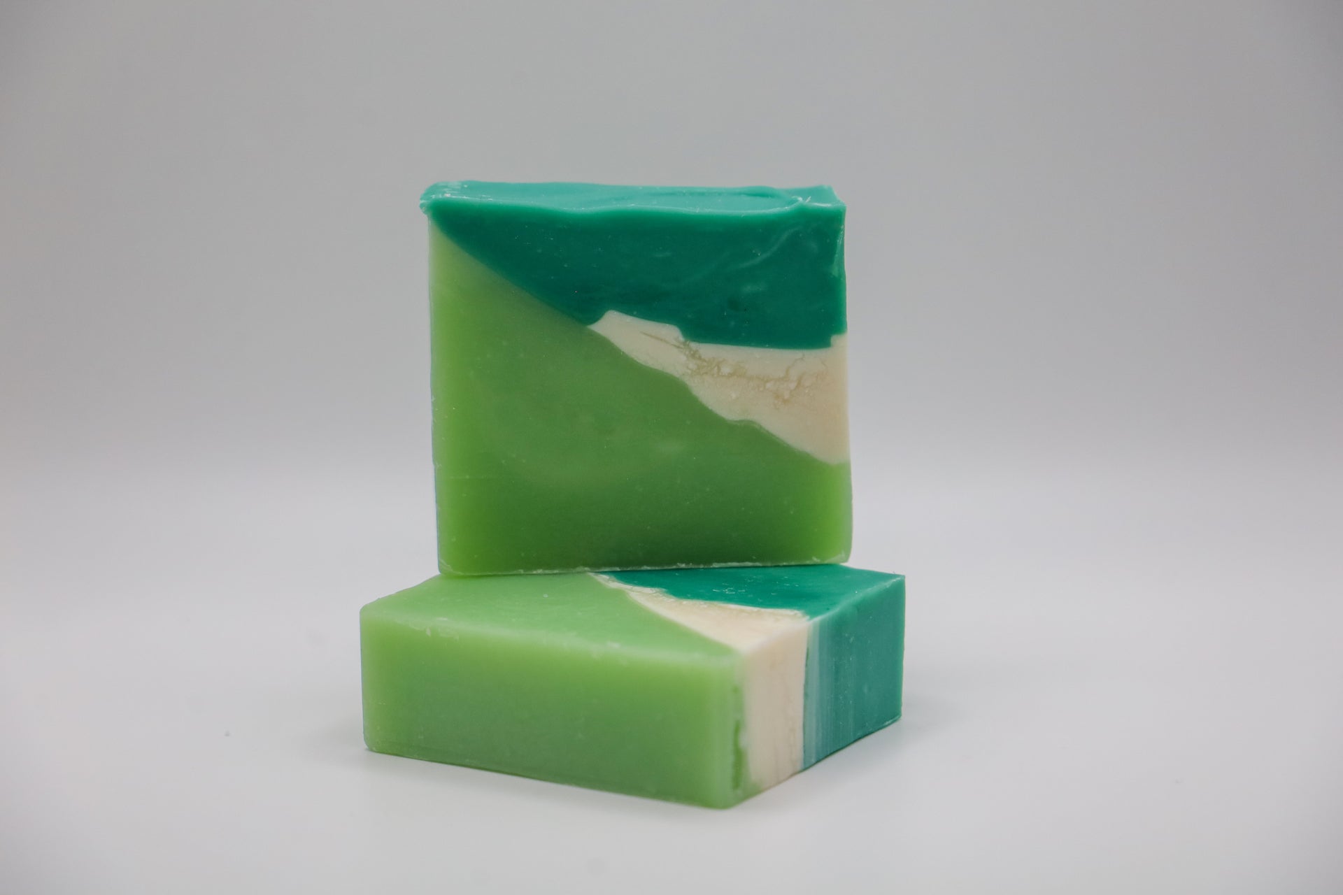 Bar Soap with bright green, white and dark green striped effect, in Ginger Ale scent
