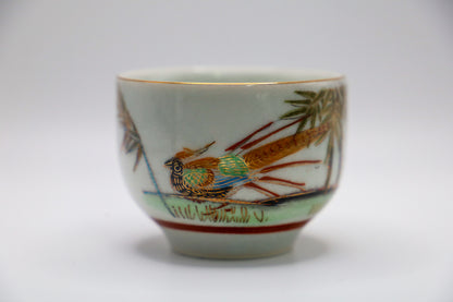 Cups depicting bamboo on one side and a pheasant on the other with lush succulent scented candle