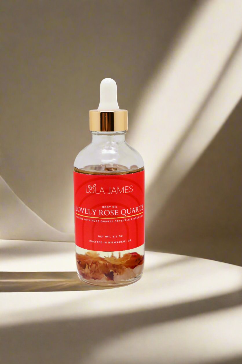 Body oil with botanicals and crystals