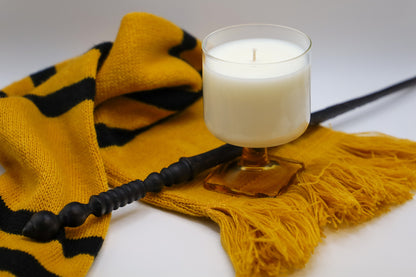Nordic Topaz Glass with amber stem, Milk & Honey scented soy candle.
