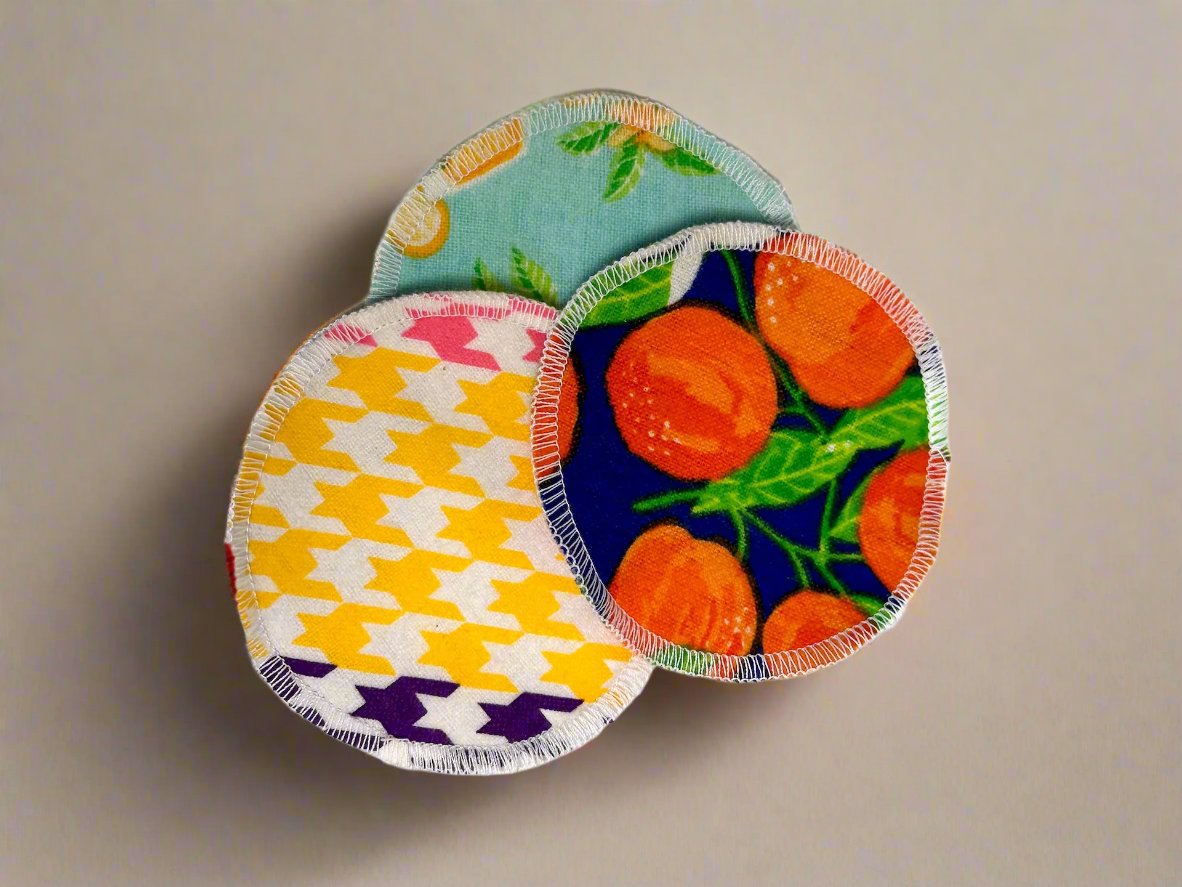 3 reusable face rounds with bright patterns