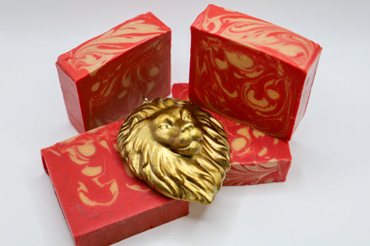 Red and Gold swirled soap in "Fierce" type scent