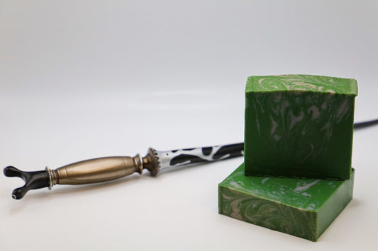 Green soap with silver swirl, scented as Black Currant Absinthe