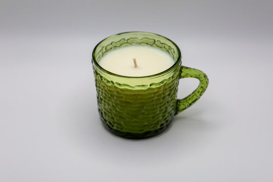 Green Soreno Cup with Butterscotch Bourbon scented soy candle