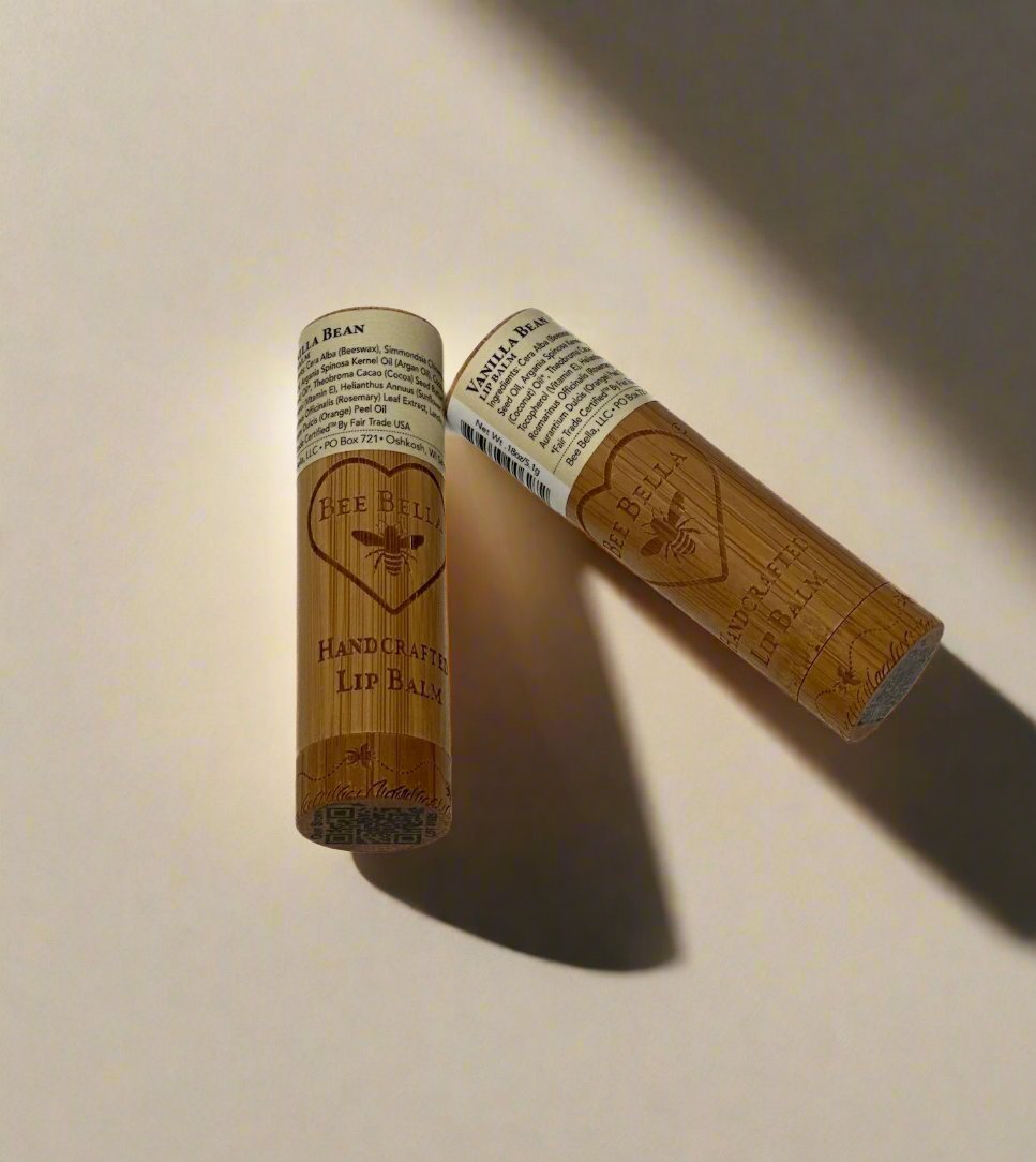 2 vanilla lip balms in bamboo container