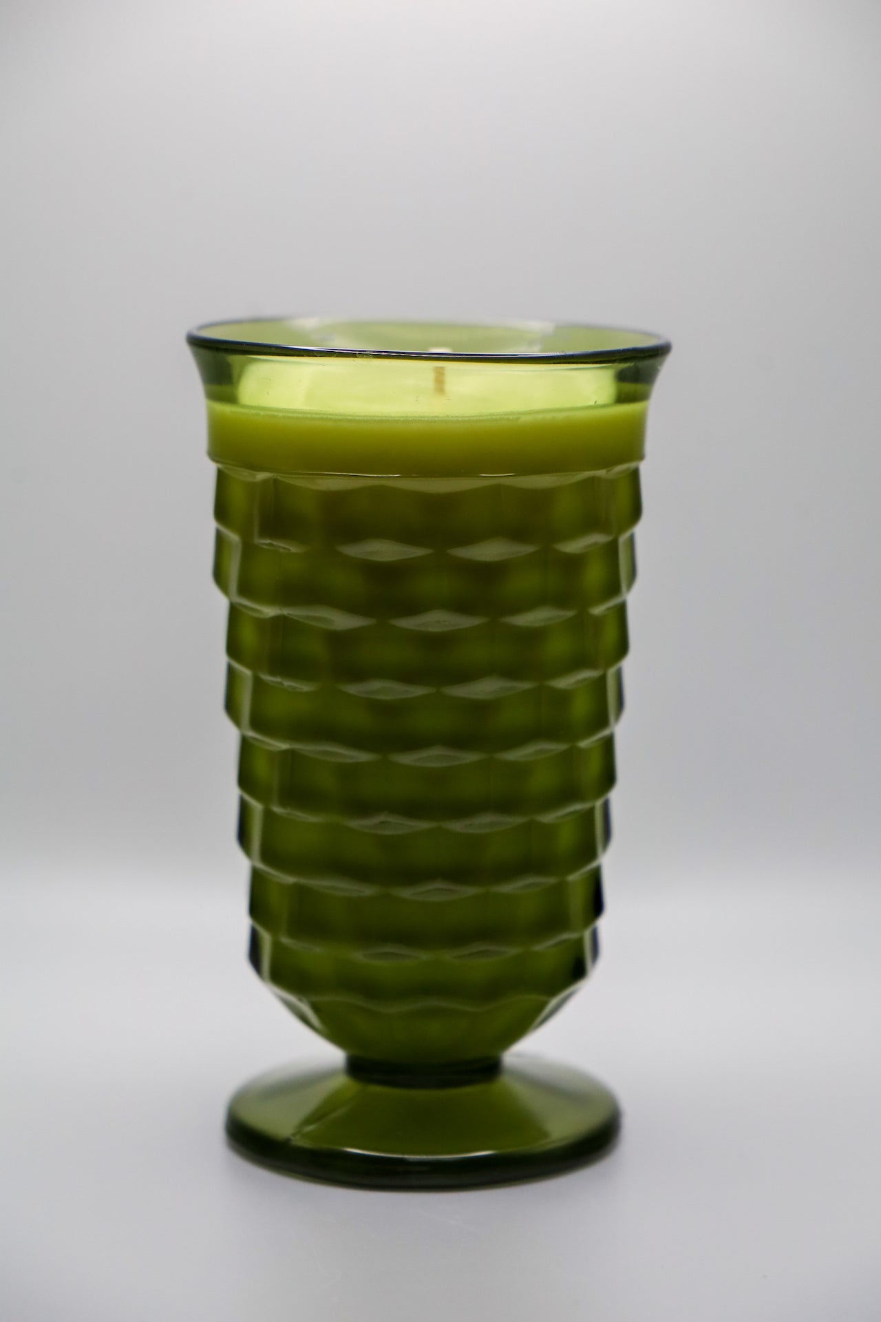 Whitehall Green Iced Tea Glass with Cedar and Amber scented soy candle