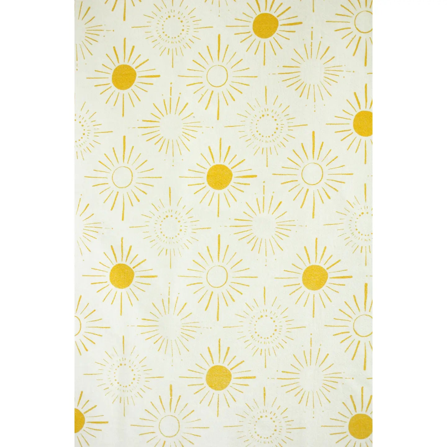 White tea towel with yellow diamond sunburst pattern